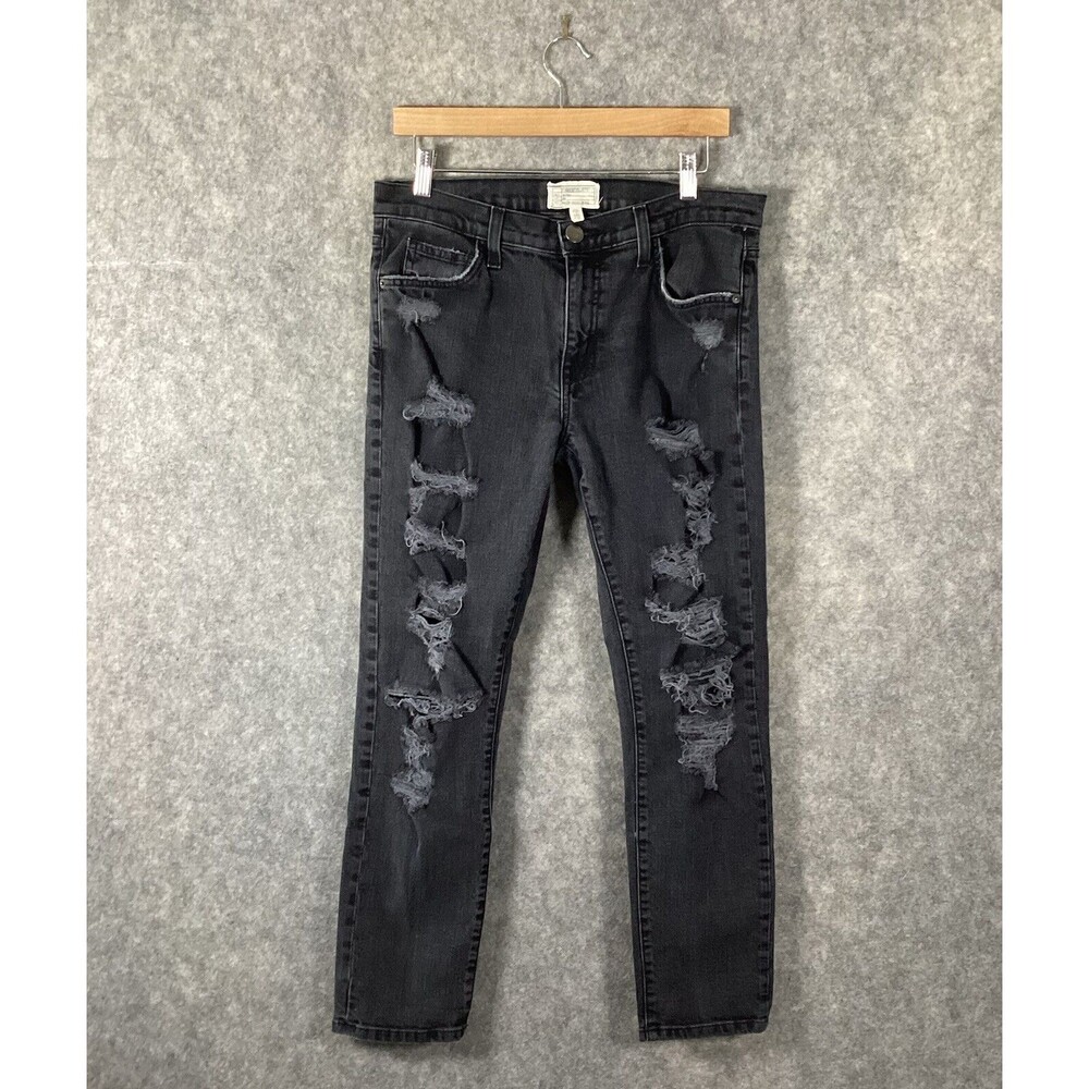 Current Elliot The Fling Black Tattered Black Denim Jeans Size 28 Grunge